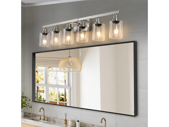 37' Modern 6-Light Bathroom Vanity Light Fixture - Brushed Nickel Finish with Clear Glass Shades, Perfect for Bathroom, Vanity, and Dressing Area...
