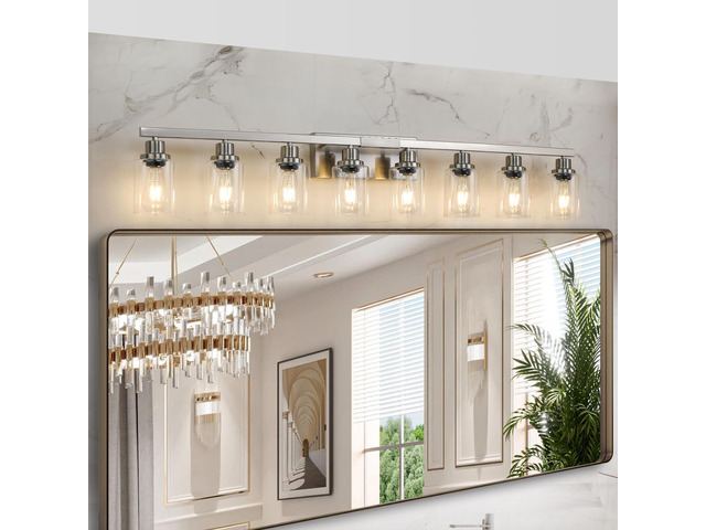 51' Modern 8-Light Bathroom Vanity Light Fixture - Brushed Nickel Finish with Clear Glass Shades, Perfect for Bathroom, Vanity, and Dressing Area...
