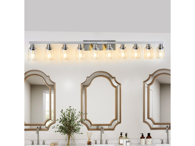 10 Light Bathroom Light Fixtures, Bathroom Vanity Light with Clear Glass, Brushed Nickel Bathroom Lighting Fixtures Over Mirror, Large Vanity...