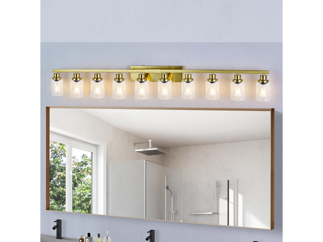 10 Light Gold Vanity Lights for Mirror, 52inch Modern Gold Bathroom Wall Lighting for Bedroom, Living Room