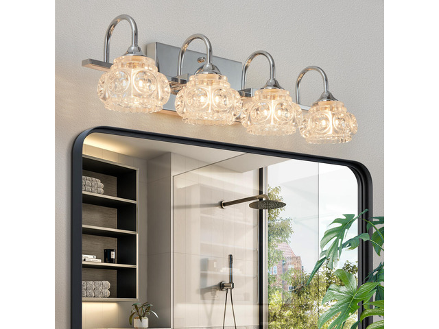 23' Nickel Finish Vintage Crystal Vanity Light - Elegant 4-Light Bathroom Mirror Fixture with Clear Glass Shades (No Bulbs)