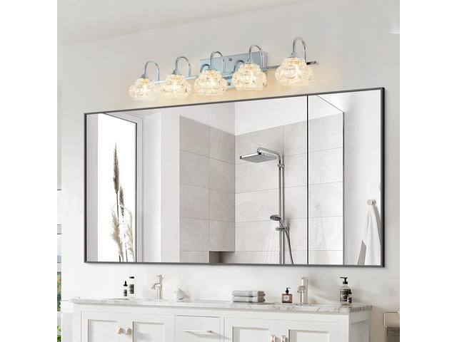 29' Nickel Finish Vintage Crystal Vanity Light - Elegant 5-Light Bathroom Mirror Fixture with Clear Glass Shades (No Bulbs)