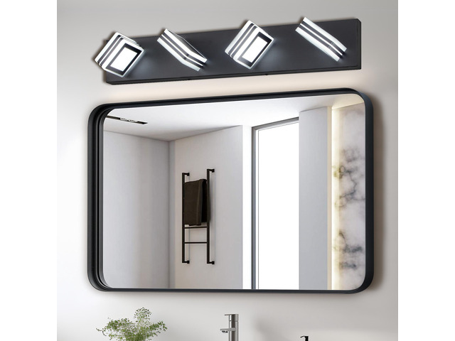 26' Modern Black 4-Light Led Vanity Light, Square Acrylic Lampshades Wall Mount Fixture for Bathroom, Mirror Lighting