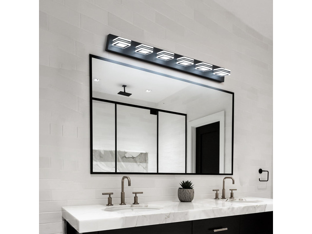 39' Modern Black 6-Light Led Vanity Light, Square Acrylic Lampshades Wall Mount Fixture for Bathroom, Mirror Lighting