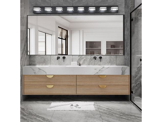 52' Modern 8-Light Led Vanity Light - Sleek Bathroom Wall Fixture, Iron & Acrylic, Dimmable & Energy-Efficient for Bathroom, Mirror Lighting