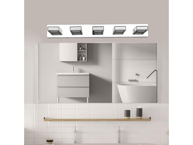 32' Modern Chrome 5-Light Led Vanity Light, Square Acrylic Lampshades Wall Mount Fixture for Bathroom, Mirror Lighting