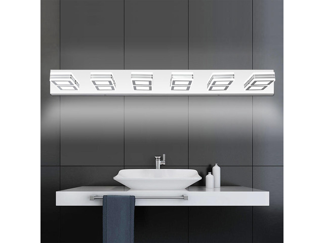 39' Modern Chrome 6-Light Led Vanity Light, Square Acrylic Lampshades Wall Mount Fixture for Bathroom, Mirror Lighting