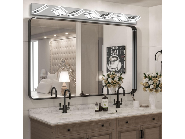 45' Modern Chrome 7-Light Led Vanity Light, Square Acrylic Lampshades Wall Mount Fixture for Bathroom, Mirror Lighting