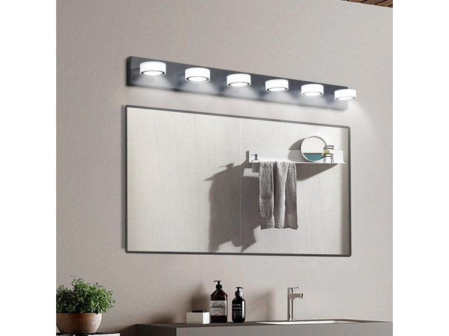 45' Modern 6-Light Led Vanity Light, Sleek Black Bathroom Wall Light Fixture for Mirror, Shower, and Bathroom Decor