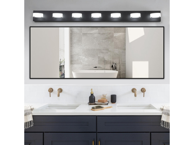 52' Modern 7-Light Led Vanity Light Fixture - Black Iron Finish with Acrylic Shades - Energy-Efficient Bathroom Wall Sconce - Dimmable for Mirror,...