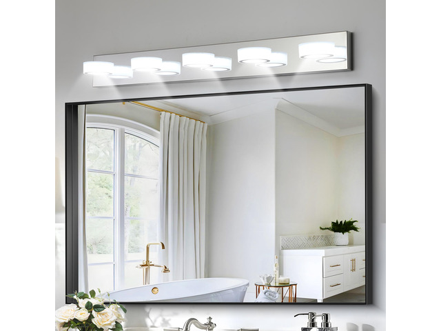 37' Modern 5-Light Led Vanity Light Fixture - Chrome Finish with Acrylic Light Shades - Energy-Efficient Bathroom Wall Sconce - Dimmable for...