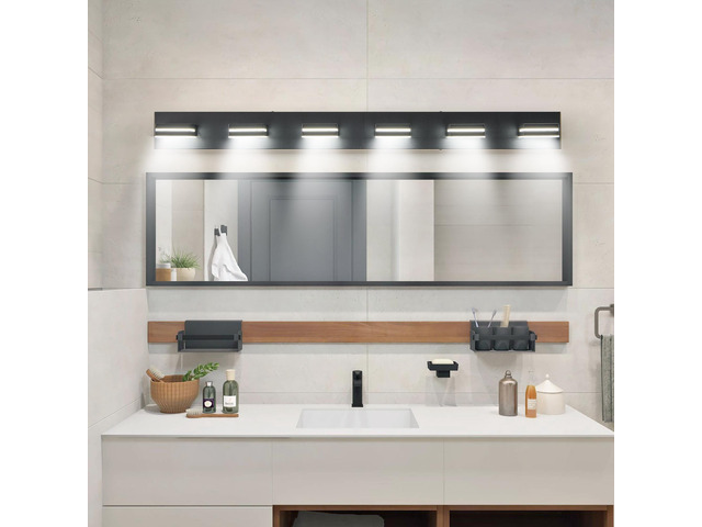 Modern Black Led Vanity Light, 6-Lights Wall Sconce for Bathroom and Mirror, Sleek Minimalist Design, Energy-Efficient, Easy to install