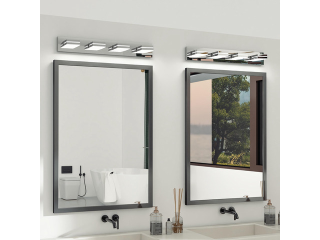 Modern Chrome Led Vanity Light, 4-Lights Wall Sconce for Bathroom and Mirror, Sleek Minimalist Design, Energy-Efficient, Easy to install