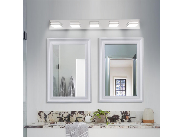 Modern Chrome Led Vanity Light, 5-Lights Wall Sconce for Bathroom and Mirror, Sleek Minimalist Design, Energy-Efficient, Easy to install