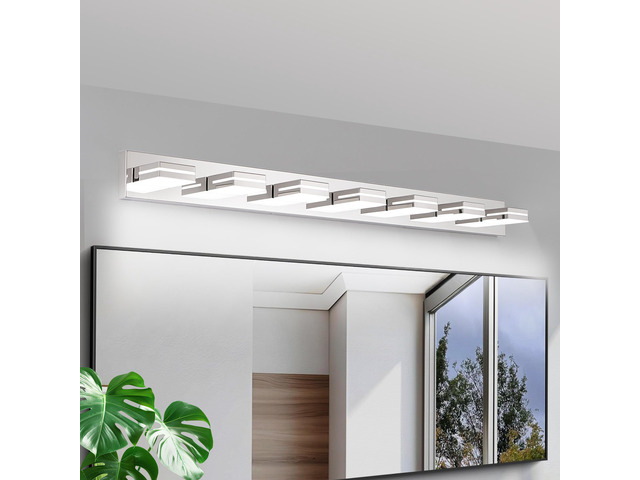 Modern Chrome Led Vanity Light, 7-Lights Wall Sconce for Bathroom and Mirror, Sleek Minimalist Design, Energy-Efficient, Easy to install