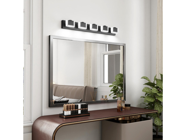 5 Lights Modern Black Vanity Light Up and Down Black Bathroom Lighting Fixtures Led Bathroom Wall Light Over Mirror 6000K