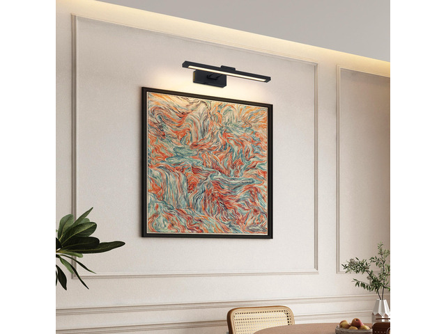 Picture Light Battery Operated with Remote, Led Black Art Lights for Paintings Rechargeable Dimmable and Timer, 16in Wall Sconce for Art Painting...