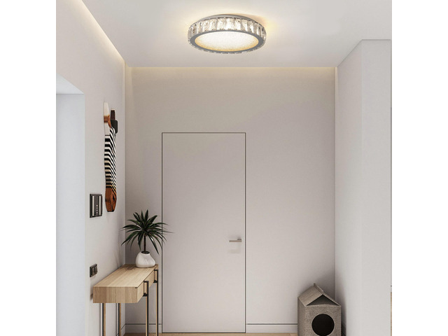 Crystal Led Ceiling Light, 13.8-inch Flush Mount, 38W Dimmable Modern Fixture, Energy-Saving, Perfect for Living Room, Bedroom, Kitchen