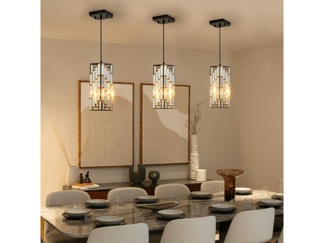 4' Modern Crystal Pendant Light - 3 Pack, Adjustable Hanging Ceiling Lamp with Crystal Prism Design for Dining Room, Kitchen Island, and Living...