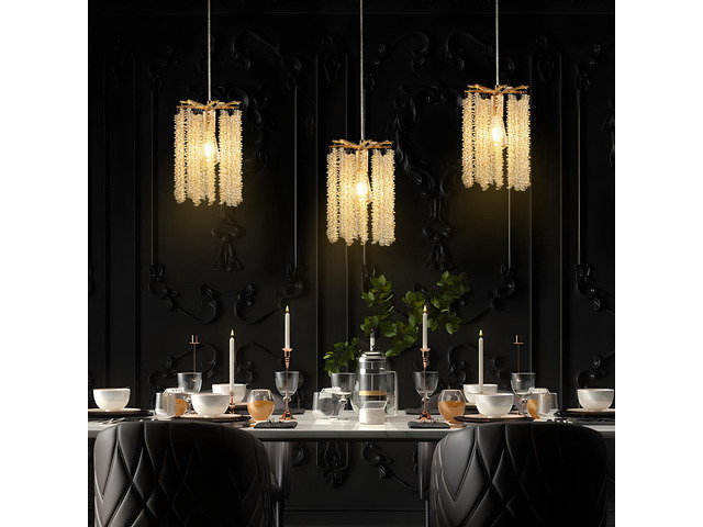Luxury 3-Pack Crystal Pendant Lights, Elegant Golden Finish Chandelier with Waterfall Bead Design (No Bulbs)