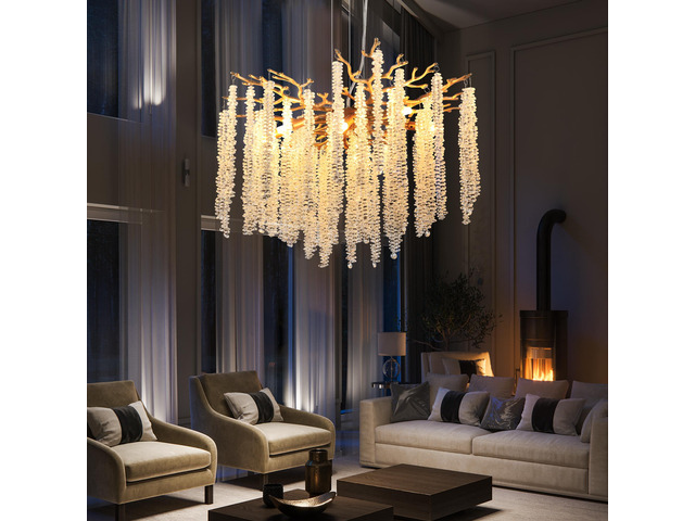 24-inch Modern Golden Pendant Light with Cascading Crystal Strands, Ideal for Living Room, Dining Room and Foyer, High-End Decorative Lighting...