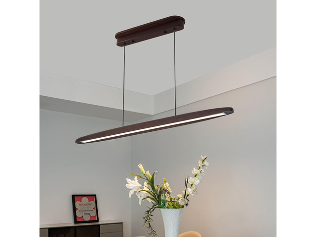 51-inch Streamline Wooden Led Pendant Light with Remote Control, Adjustable Hanging Light for Dining Room, Kitchen, Living Room Contemporary...