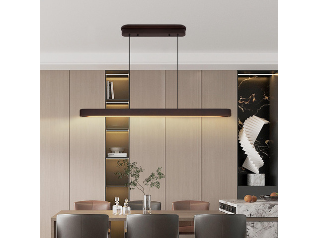 39-inch Walnut Wood Modern Led Pendant Light, Adjustable Hanging Light for Dining Room, Kitchen, Living Room Sleek Walnut Color Finish