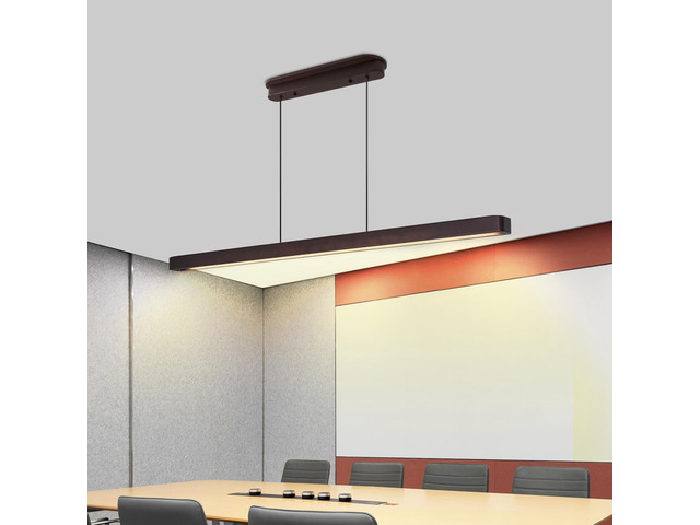51-inch Walnut Wood Modern Led Pendant Light, Adjustable Hanging Light for Dining Room, Kitchen, Living Room Sleek Walnut Color Finish