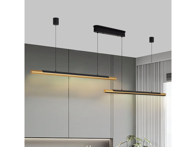 75-inch Modern Black and Gold Led Pendant Light, Adjustable Hanging Light for Dining Room, Kitchen, Living Room Sleek Dual Tube Design