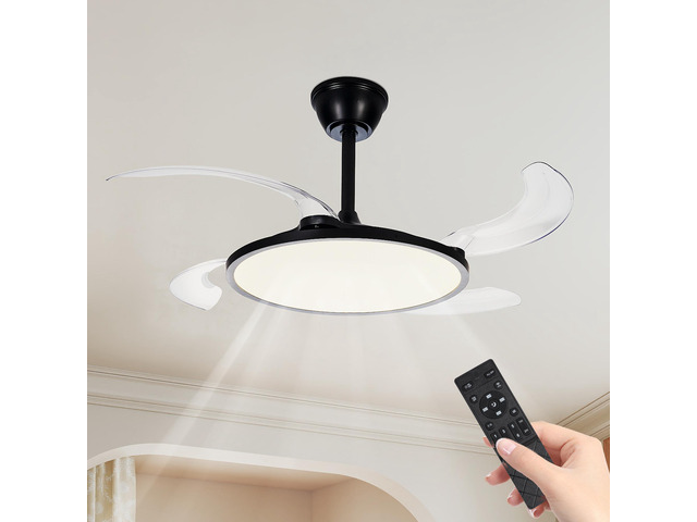 42 inch Retractable Ceiling Fan,Low Profile Ceiling Fan with Light and Remote,Modern Black Fan with Retractable Blades for Dinning Room Living Room...
