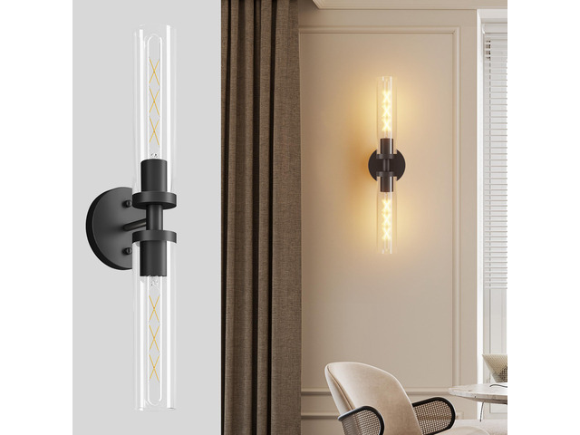 Wall Sconces Set Of Two, Hardwired Matte Black Bathroom Sconces Wall Lighting with Clear Glass, Modern Sconces Wall Decor Set Of 2 Wall Light...