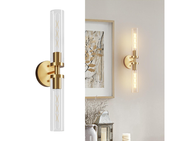 Wall Sconces Set Of Two, Hardwired Gold Bathroom Sconces Wall Lighting with Clear Glass, Modern Sconces Wall Decor Set Of 2 Wall Light Fixtures for...