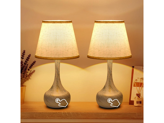 touch Bedside Lamp Set Of 2, Farmhouse 3-Way Dimmable Table Lamps for Nightstand with Fabric Shade, Desk Lamp for Reading, Bedroom, Livingroom, Office