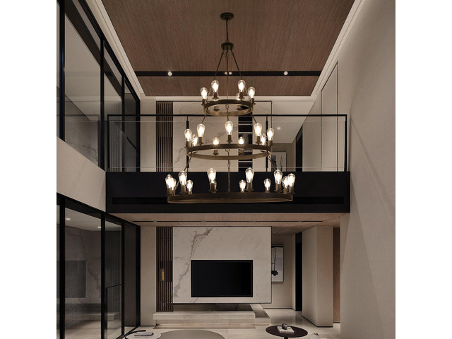 45' Retro industrial Style 3-Layer Pendant Light, 27-Lights Black Farmhouse Pendant, Suitable for Dining Rooms, Living Rooms (Bulb Not included)