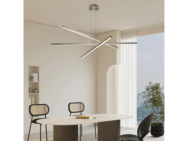 48' Modern Led Chandelier - Geometric 3-Arm Design, Adjustable Hanging, Sleek Metal Finish for Dining Room, Living Room & Office