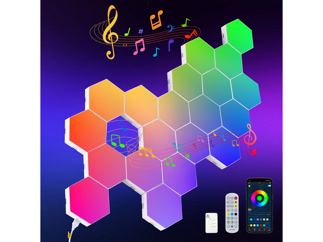 Led Lights-20 Sets Of intelligent App Rgb Game Lights, with Remote Control and Music Synchronization. Honeycomb Shaped Lights, Suitable for...
