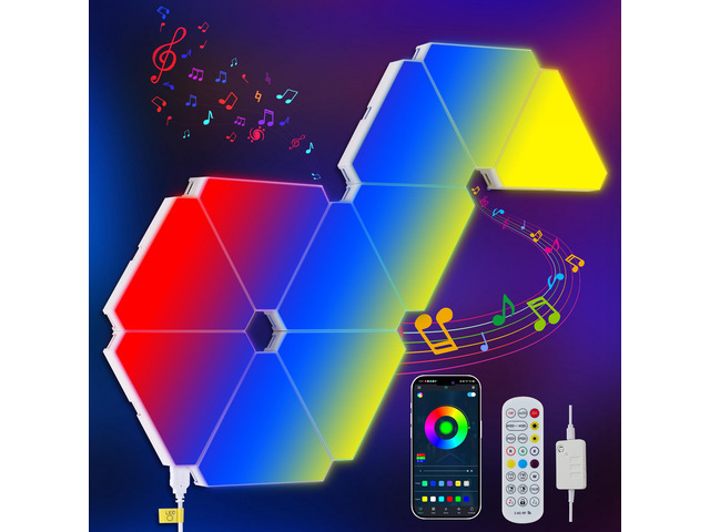 Triangular Led Lights, 10 Rgb Wall Panels, Modular intelligent Light Panel with App, Remote and Music Synchronization, Honeycomb Light Wall in Game...