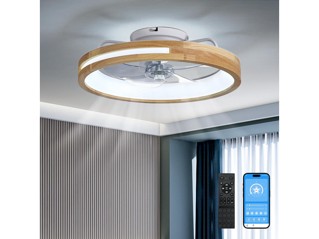 20 inchs Ceiling Fans with Lights and Remote Low Profile Flush Mount Ceiling Fan with Light,3000-6000K Led Fan Lighting 6 Speed Reversible Quiet...