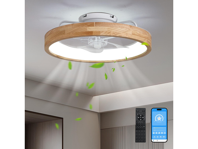 20 inchs Low Profile Ceiling Fans with Lights and Remote Flush Mount Wooden Ceiling Fan and Light,3000-6000K Dimmable Led Fan Lighting Timing 6...
