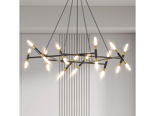 41' Black & Golden Modern Chandelier Light Fixture, Branch Design with Frosted Tubes, Black Cords, Adjustable Height Pendant Light for Dining Room,...