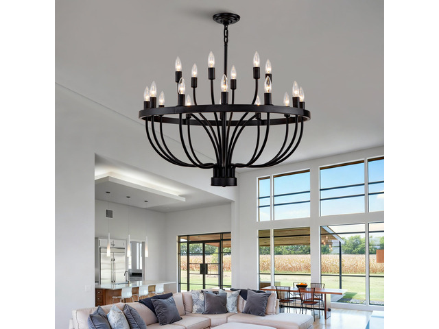 industrial Black Chandelier Rustic Vintage 18-Lights Candle Style Chandeliers Light Fixture Large Retro Black Chandelier for Dining Room, Kitchen...