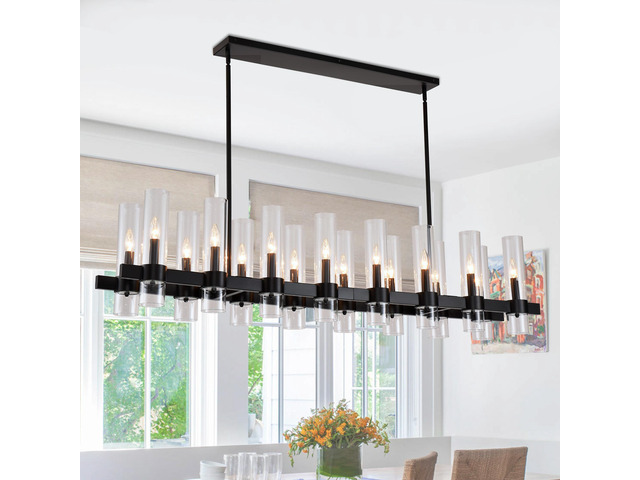 63 inch Black Chandelier Linear with Clear Glass Shade, 16-Lights Modern Farmhouse Ceiling Pendant Hanging Light Fixture Over Table, for Dining...