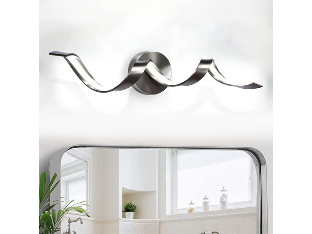 Modern Led Bathroom Vanity Lights, 24inch Dimmable Black Bathroom Lighting Fixture Over Mirror 15W Spiral Design Led Wall Light Fixtures-Sn