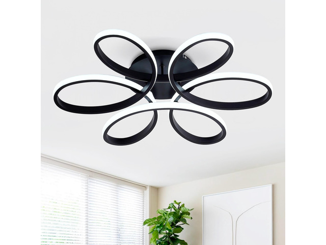 23 inch Modern Led Ceiling Light, 6 Rings Flower Flush Mount Light Fixture with Remote Control Black Dimmable Ceiling Lamp for Living Room,...