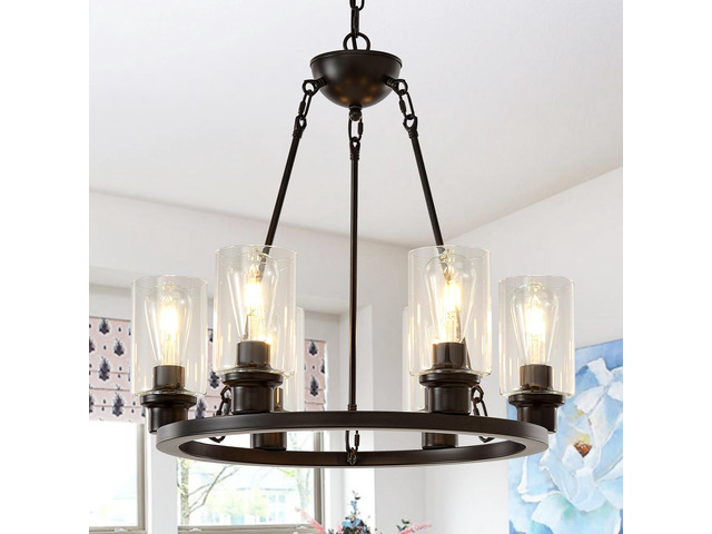 23.62'' Modern 6-Light Black Wagon Wheel Chandelier with Light(No Bulbs) for Bedroom Bathroom,Living Room-E26-Coffee Brown