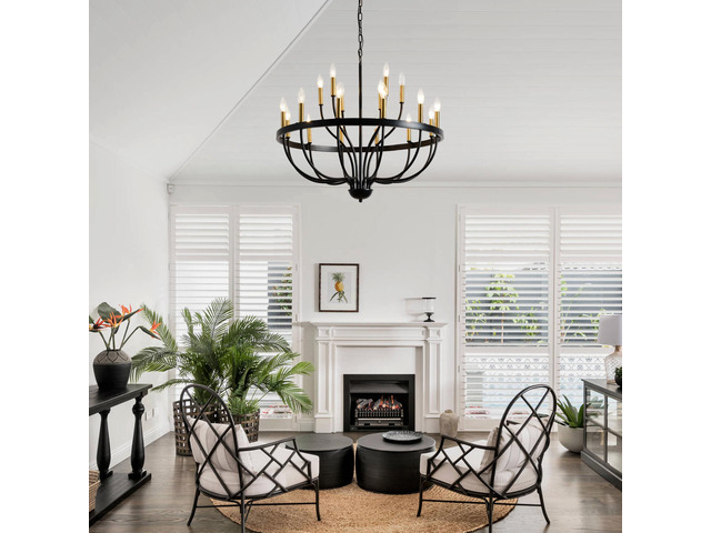 18-Light Chandelier industrial Iron Candle Chandelier Modern Suspended Farmhouse Pendant Light Fixtures for Dining Room Bedroom Living Room...
