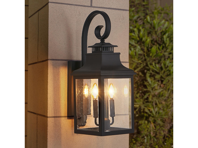 23'(H) 1-Pack Outdoor Wall Lantern Light Vintage Black Metal Sconce with Clear Seeded Glass for Porch, Patio, and Garden (Bulb Not included)
