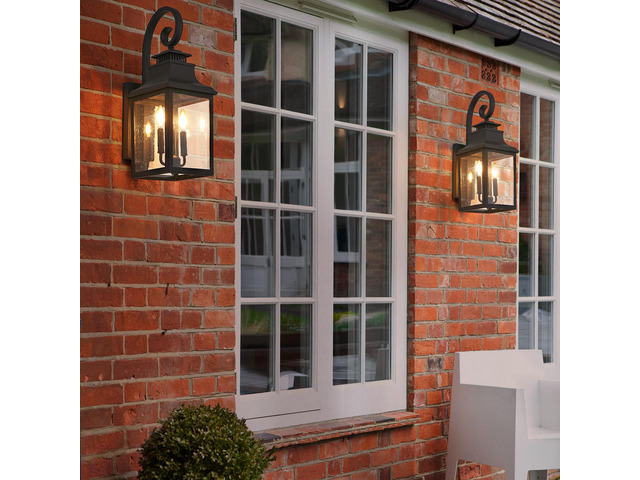 23'(H) 2-Pack Outdoor Wall Lantern Light Vintage Black Metal Sconce with Clear Seeded Glass for Porch, Patio, and Garden (Bulb Not included)