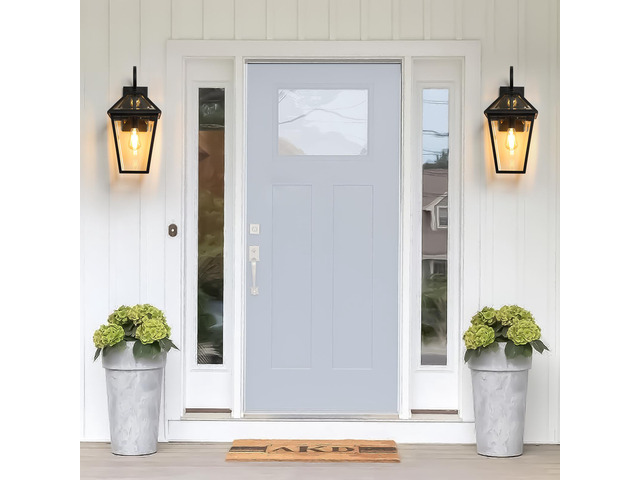 21'(H) 2-Pack Outdoor Wall Lantern Light Modern Black Metal & Clear Glass Sconce for Porch, Patio, and Garden Lighting (Bulb Not included)