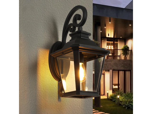 14' Outdoor Wall Lanterns 2-Pack, Black Waterproof Wall Sconce with Clear Glass Panels, Vintage Exterior Light Fixture for Porch, Patio, Garden,...